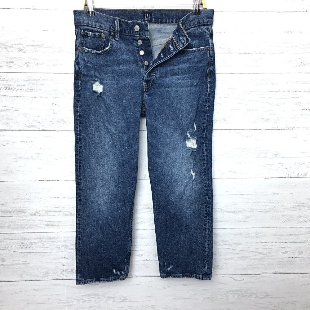 Gap Women's Jeans Cheeky Straight Crop Distressed Button Fly 8 petite inseam 23